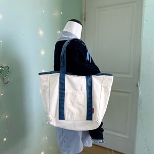 Cream Canvas Tote Bag with Blue Detailing